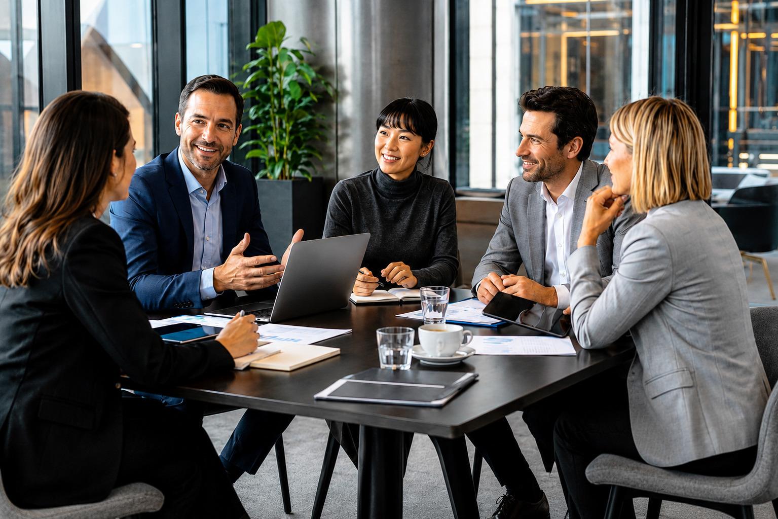 Business Professionals Engaged In A Discussion